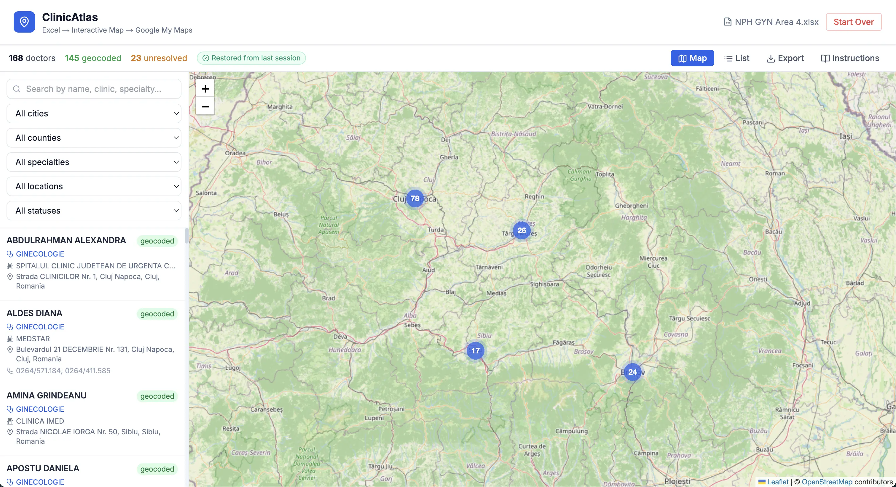 ClinicAtlas — Healthcare Data Tool screenshot